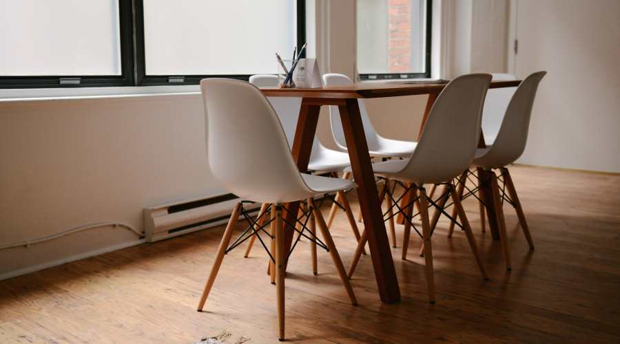 Benezavar Studio dining room with designer chairs